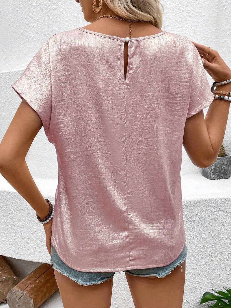 Camiseta casual de verano para mujer con cuello redondo y mangas cortas de unicolor