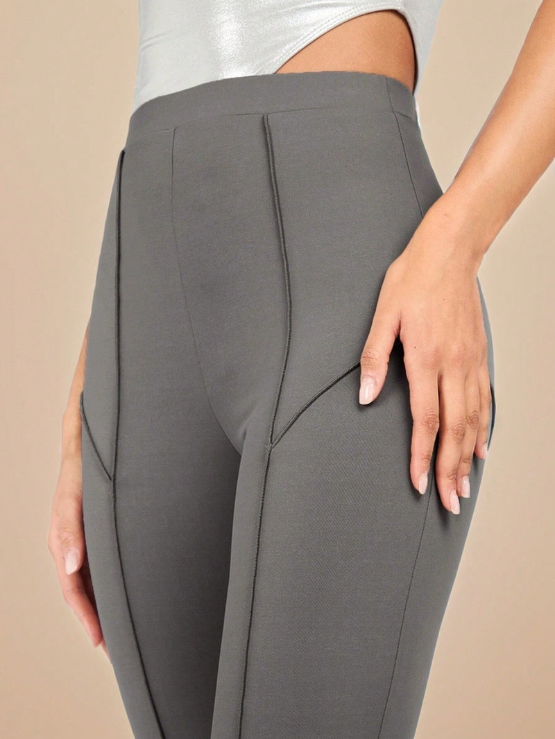 BAE Pantalones ajustados de color gris solido con cintura elastica y dobladillo estrecho para atuendos casuales de verano, de calle y de festivales de musica