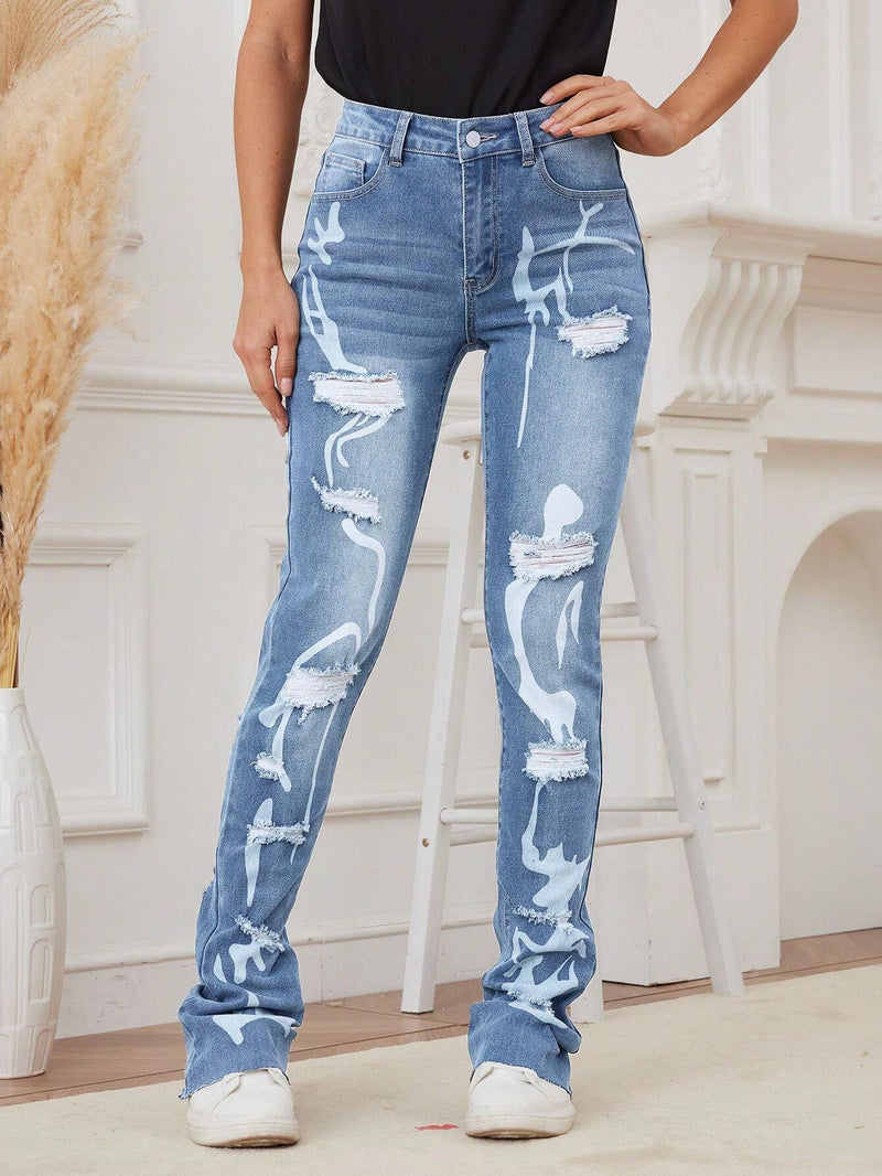 Jeans largos y ajustados de moda para mujer con rasgones