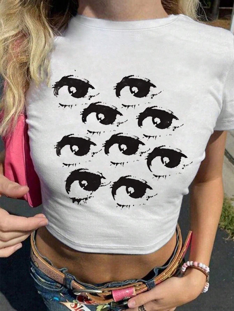 Camiseta informal de manga corta para mujer con estampado de ojo para el verano