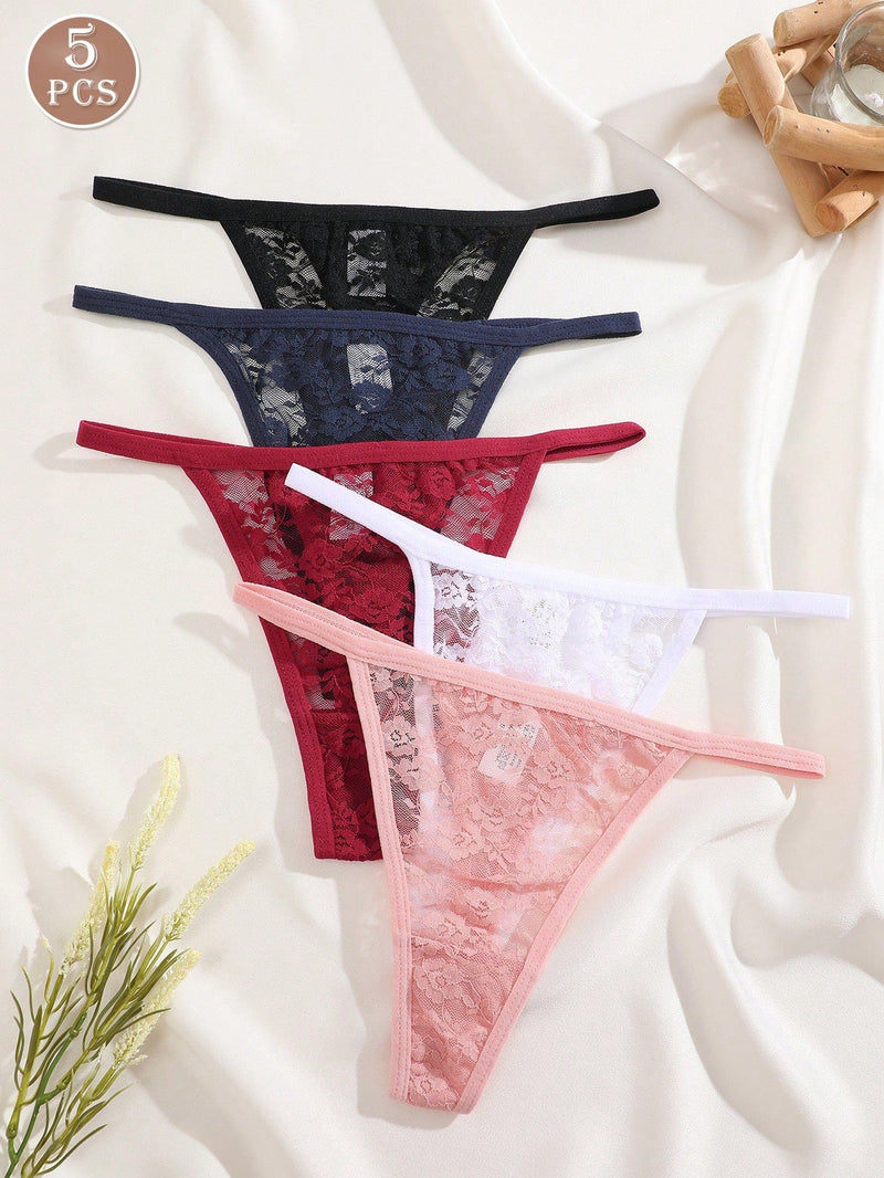 FINETOO 5 Piezas/set Calzoncillos Sexys De Cintura Baja Y Encaje Floral Para Damas