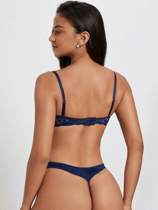 DesireSculpt Conjunto De Lenceria De Encaje Con Bordes Para Mujer