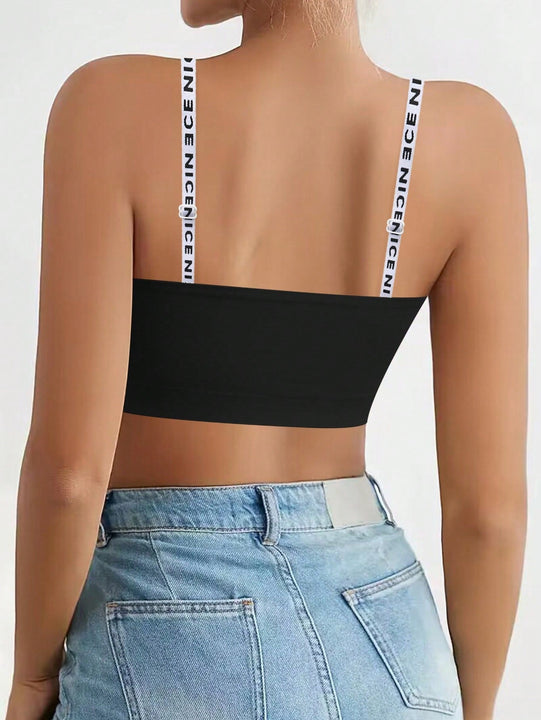 NEW Sujetador inalambrico sin tirantes para mujer con tiras transparentes extraibles y correas con letras, 3 formas de uso. Sujetador elastico sin costuras ni deslizamiento.