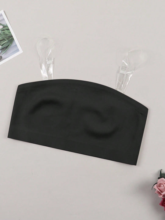 NEW Sujetador inalambrico sin tirantes para mujer con tiras transparentes extraibles y correas con letras, 3 formas de uso. Sujetador elastico sin costuras ni deslizamiento.