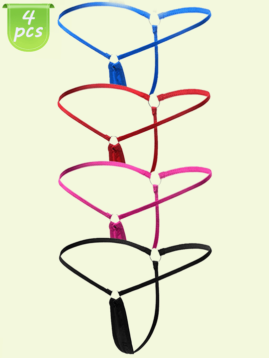 4 piezas CamiConjuntoa unicolor para mujer con tanga sexy de cintura baja, adecuada para uso diario