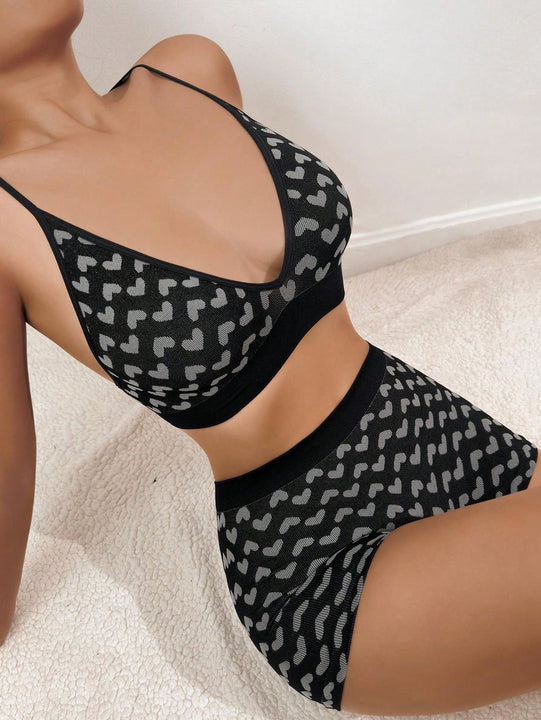 Conjunto de sujetador sexy sin costura en forma de corazon para mujer, conjunto de lenceria de alta elasticidad