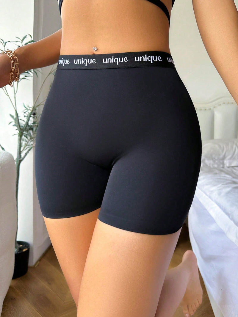 Ropa interior para mujer sin costuras, tejida y transpirable, pantalones cortos de seguridad para control abdominal y realce de gluteos con parche de letras, se vende por separado