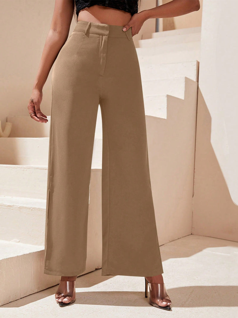 Clasi elegante pantalon regular de unicolor con bolsillos