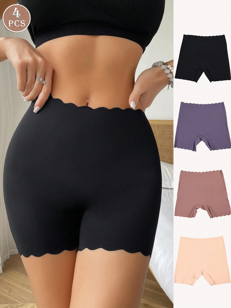 4 piezas de shorts de mujer de cintura alta con decoracion de borde festoneado comodos y elasticos para uso casual