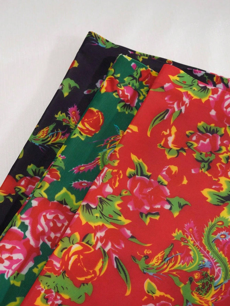 NEW 3 piezas de pantalones capri elasticos de mujer con estampado floral multicolor con ropa interior de cuatro esquinas