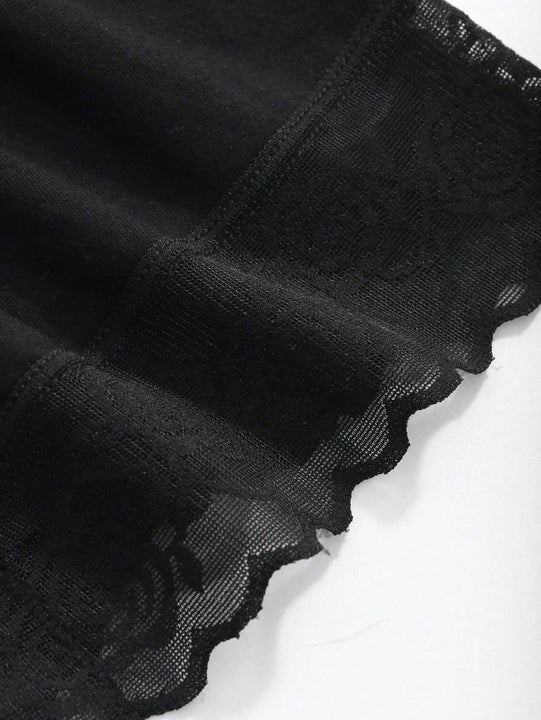 NEW DAZY Falda de mujer con encaje inferior y pantalones cortos de seguridad acoplados de patchwork