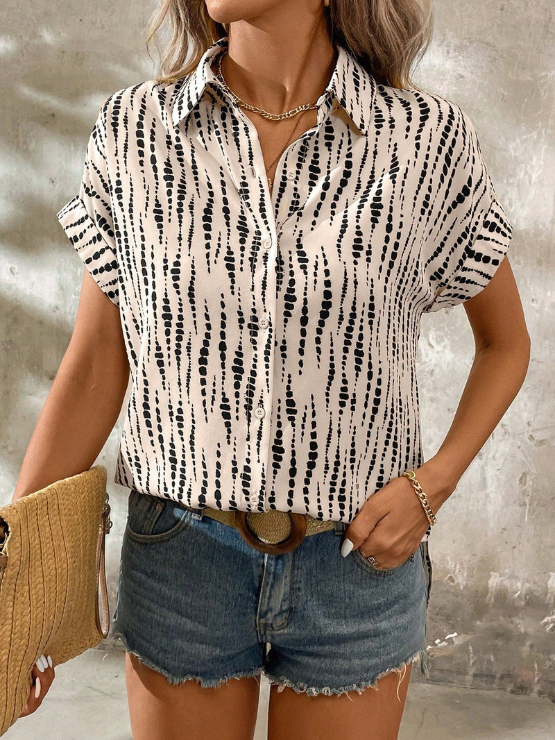 Camisa casual de patron geometrico con cuello abierto para mujer