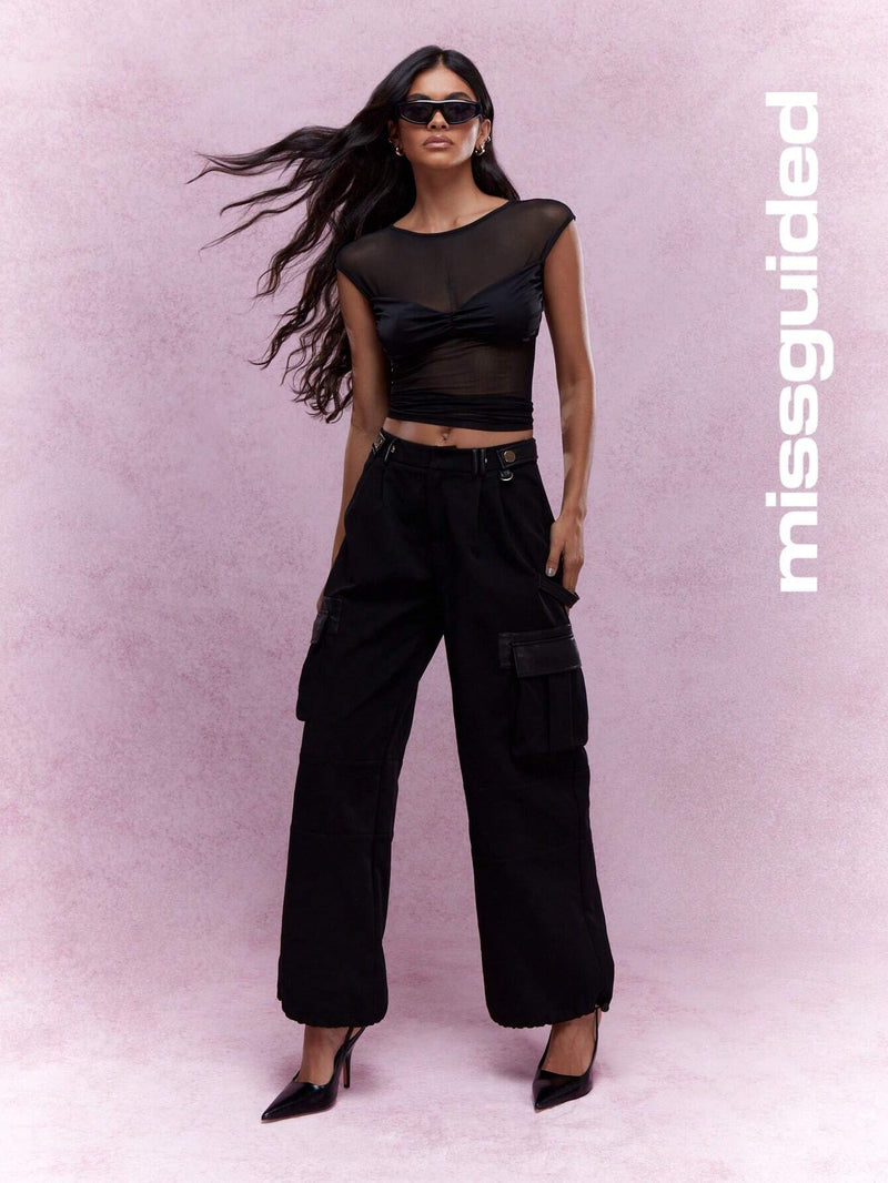 MISSGUIDED Pantalones de pierna ancha estilo pantalon con detalle de bolsillo