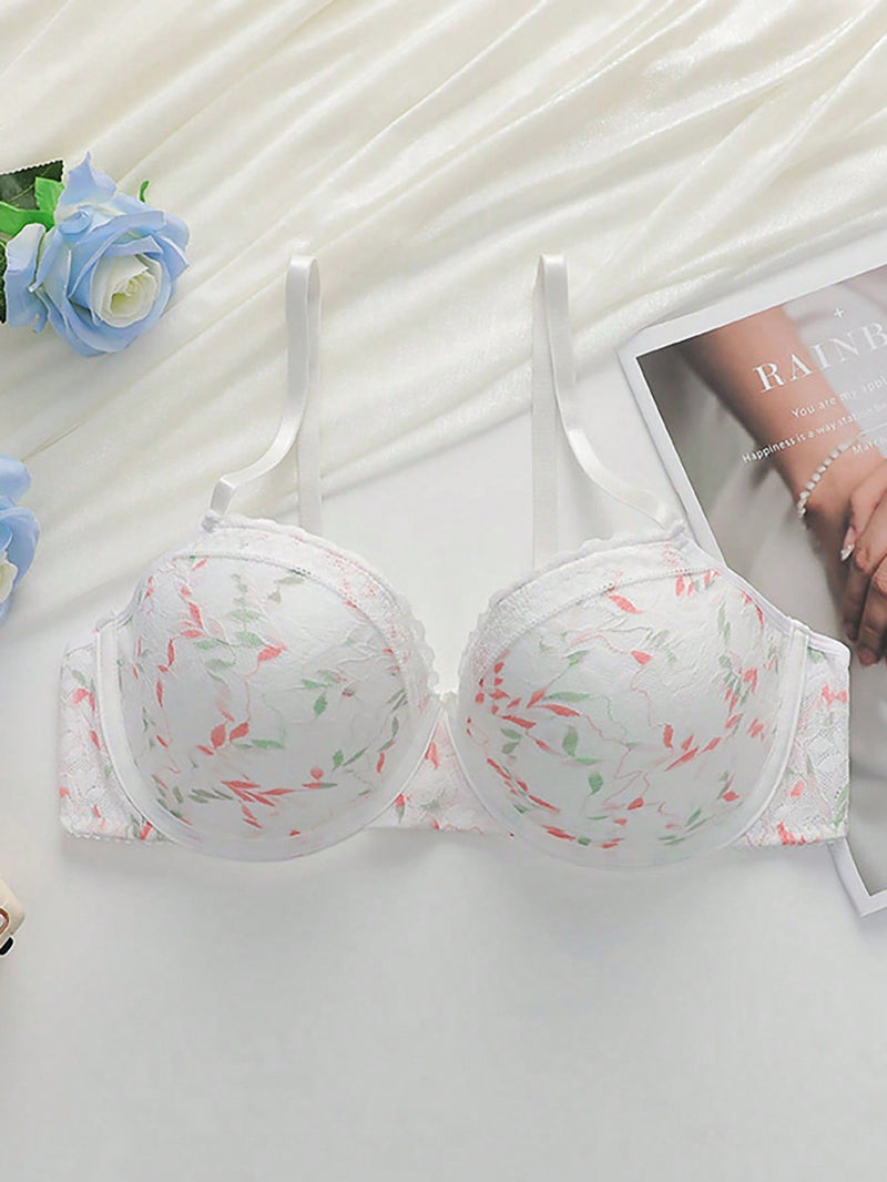 NEW Ropa interior para adolescentes con lindo y dulce patron floral, sujetador push-up comodo y transpirable para recolectar y reducir la leche lateral