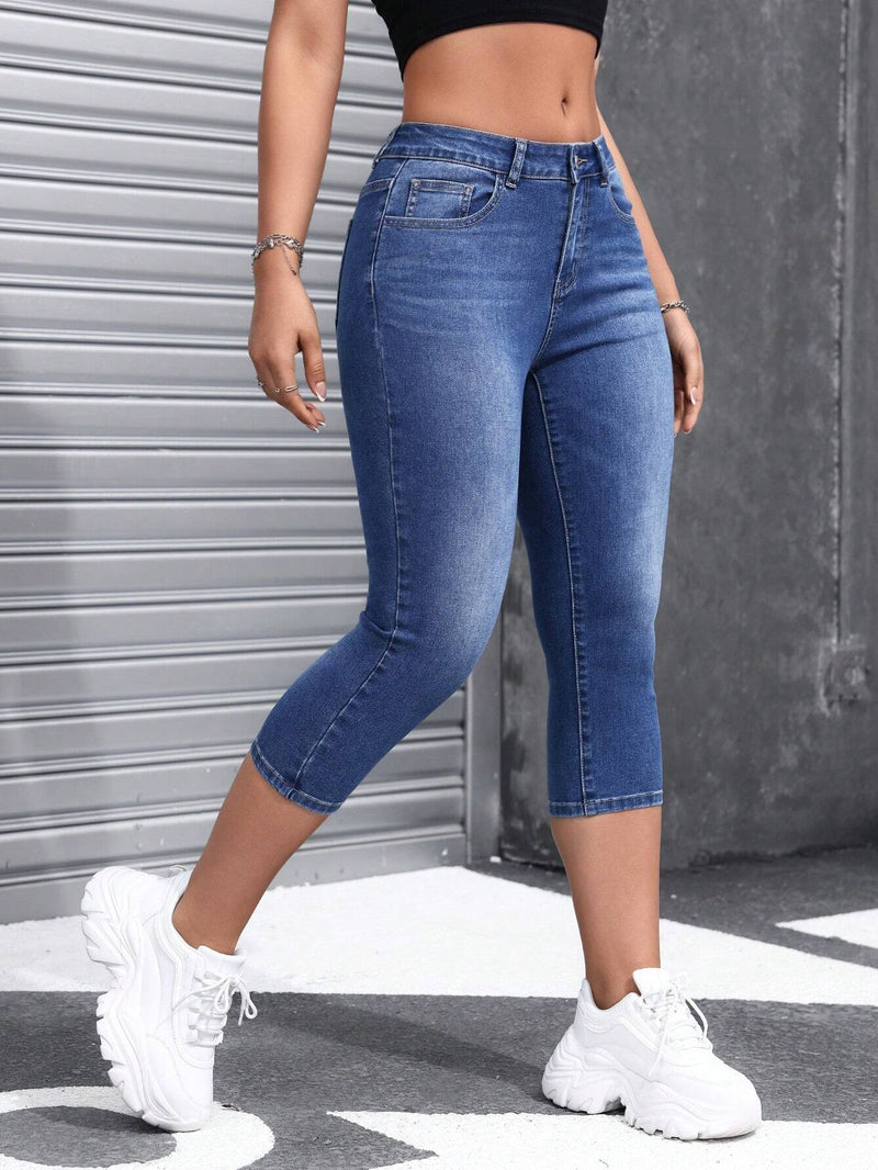 EZwear Jeans ajustados simples de longitud 3/4 para uso diario de mujer