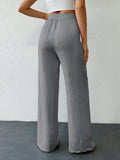 Tall pantalones de mujer casuales de talla alta con nudo y unicolor de algodon