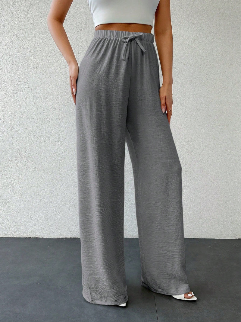 Tall pantalones casuales para mujer de algodon con nudo y unicolor y tiro alto