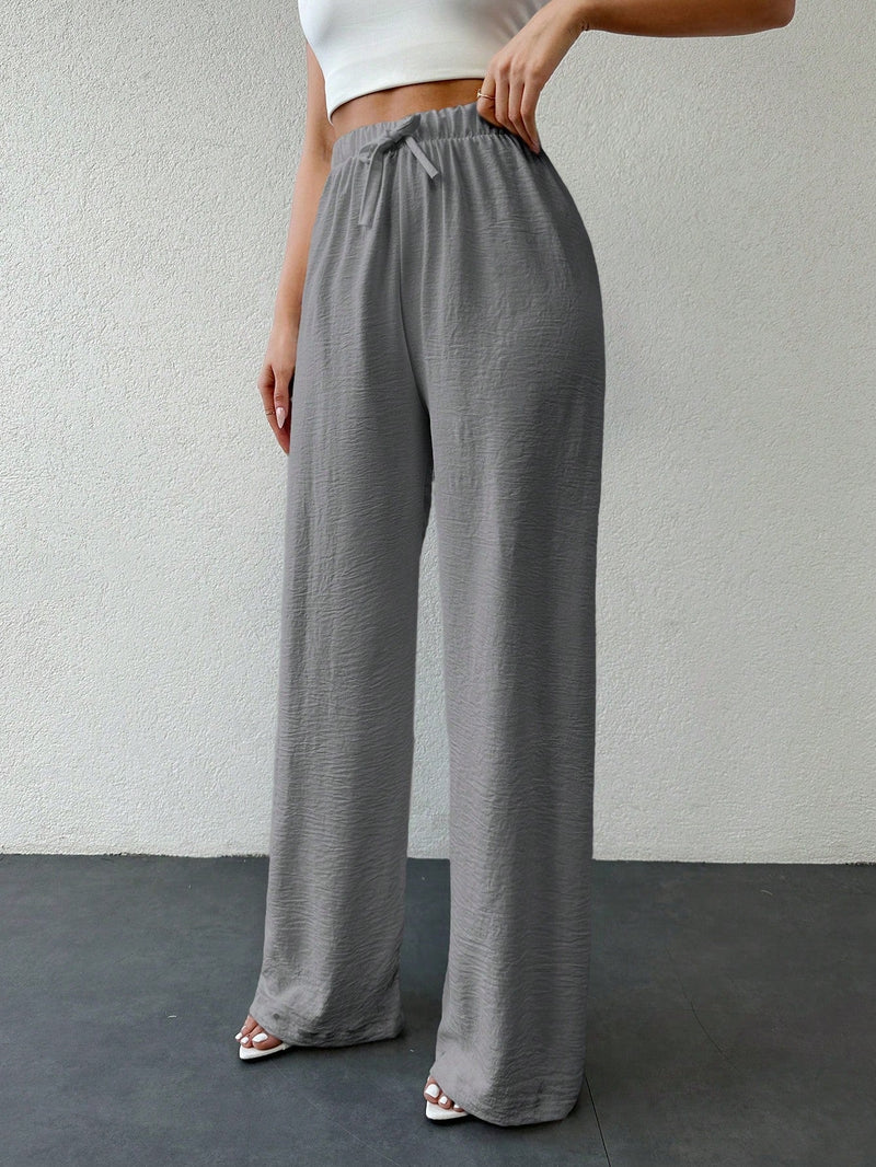 Tall pantalones casuales para mujer de algodon con nudo y unicolor y tiro alto