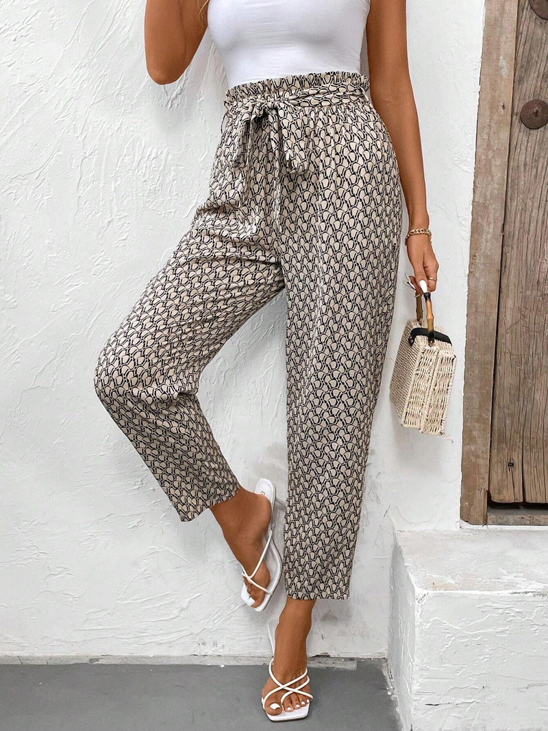 Frenchy Pantalones ajustados con estampado floral y cintura ajustable para mujer