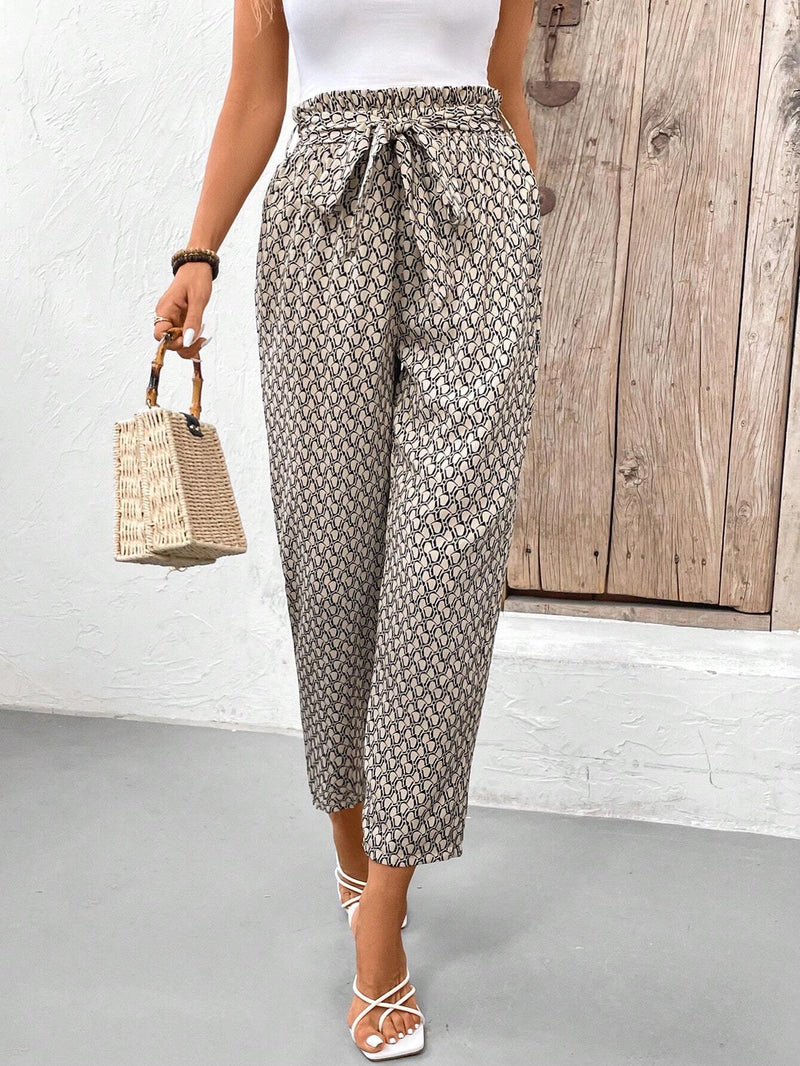 Frenchy Pantalones ajustados con estampado floral y cintura ajustable para mujer