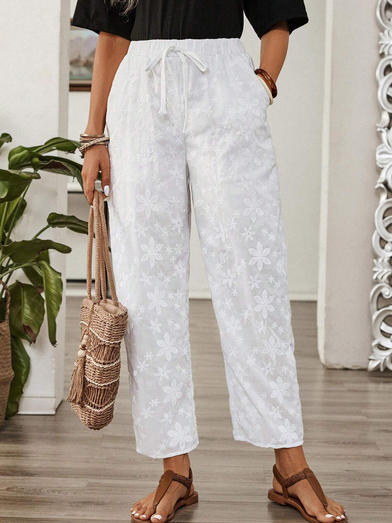 EMERY ROSE Pantalones largos blancos y texturizados para dama, ideales para verano