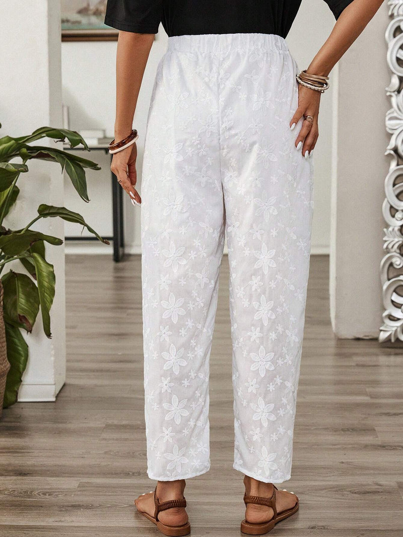 EMERY ROSE Pantalones largos blancos y texturizados para dama, ideales para verano