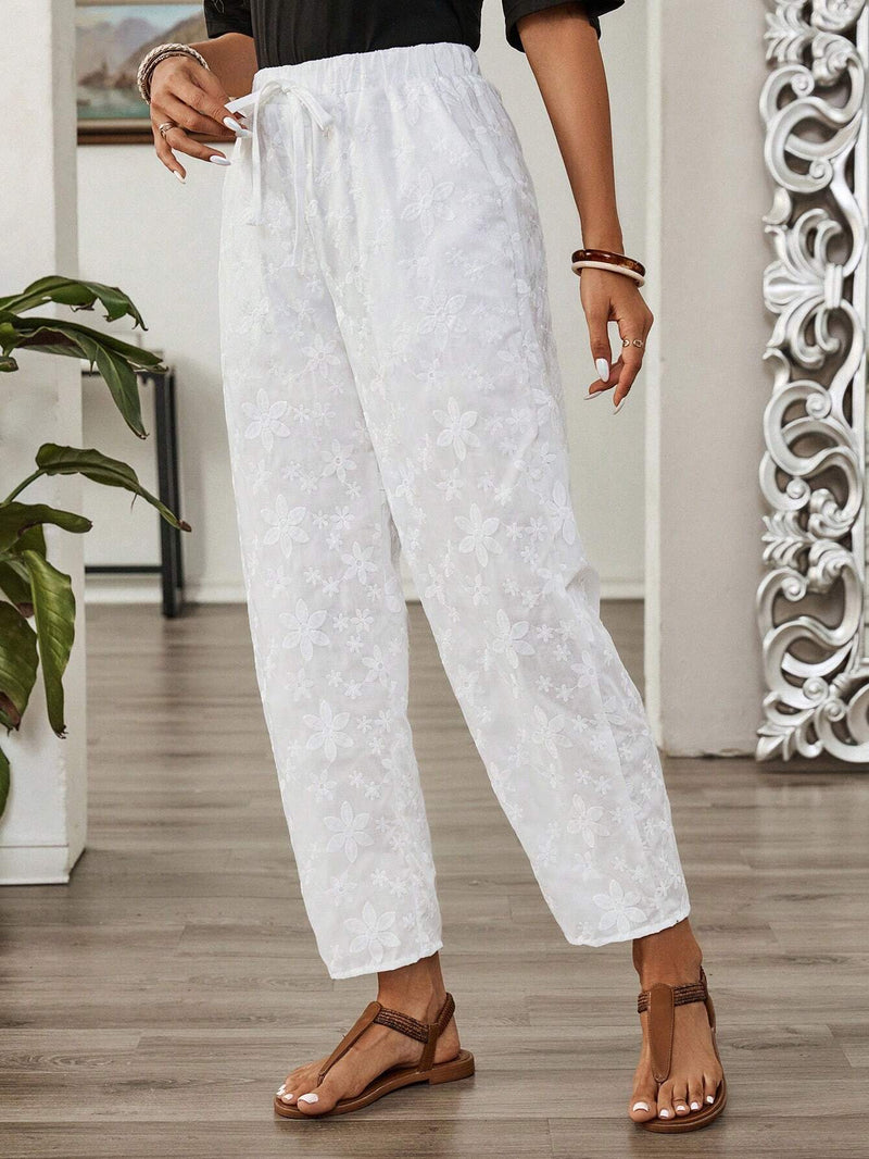 EMERY ROSE Pantalones largos blancos y texturizados para dama, ideales para verano