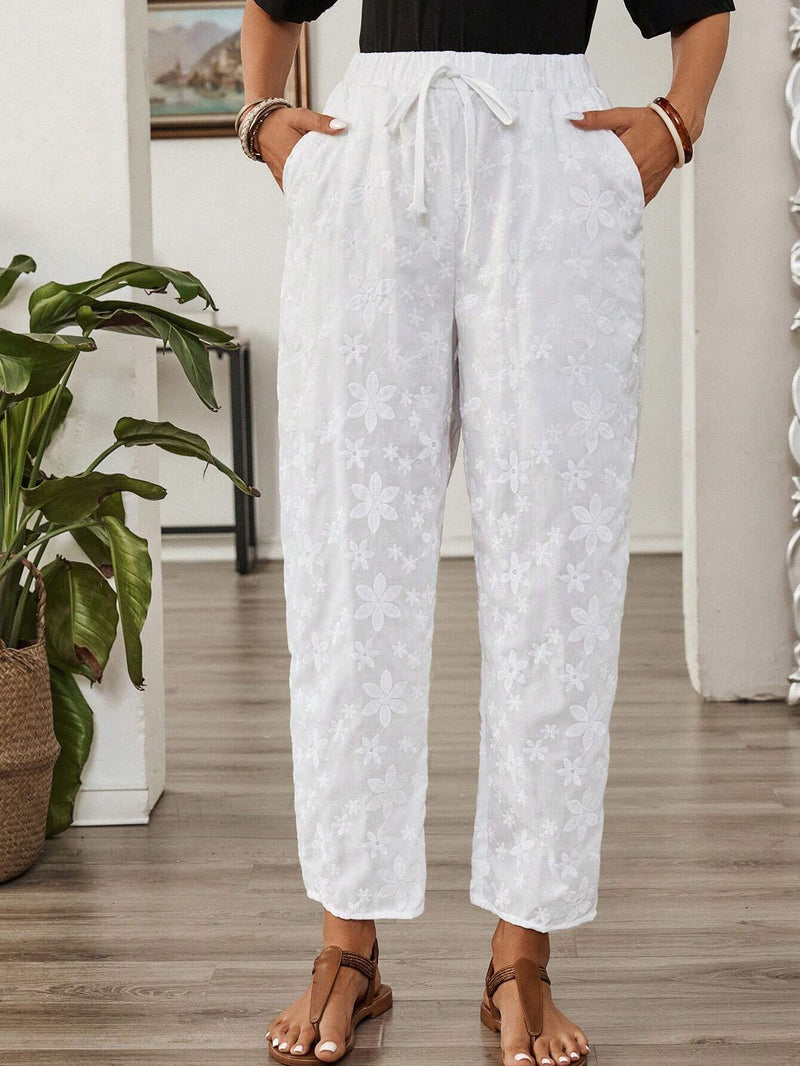 EMERY ROSE Pantalones largos blancos y texturizados para dama, ideales para verano