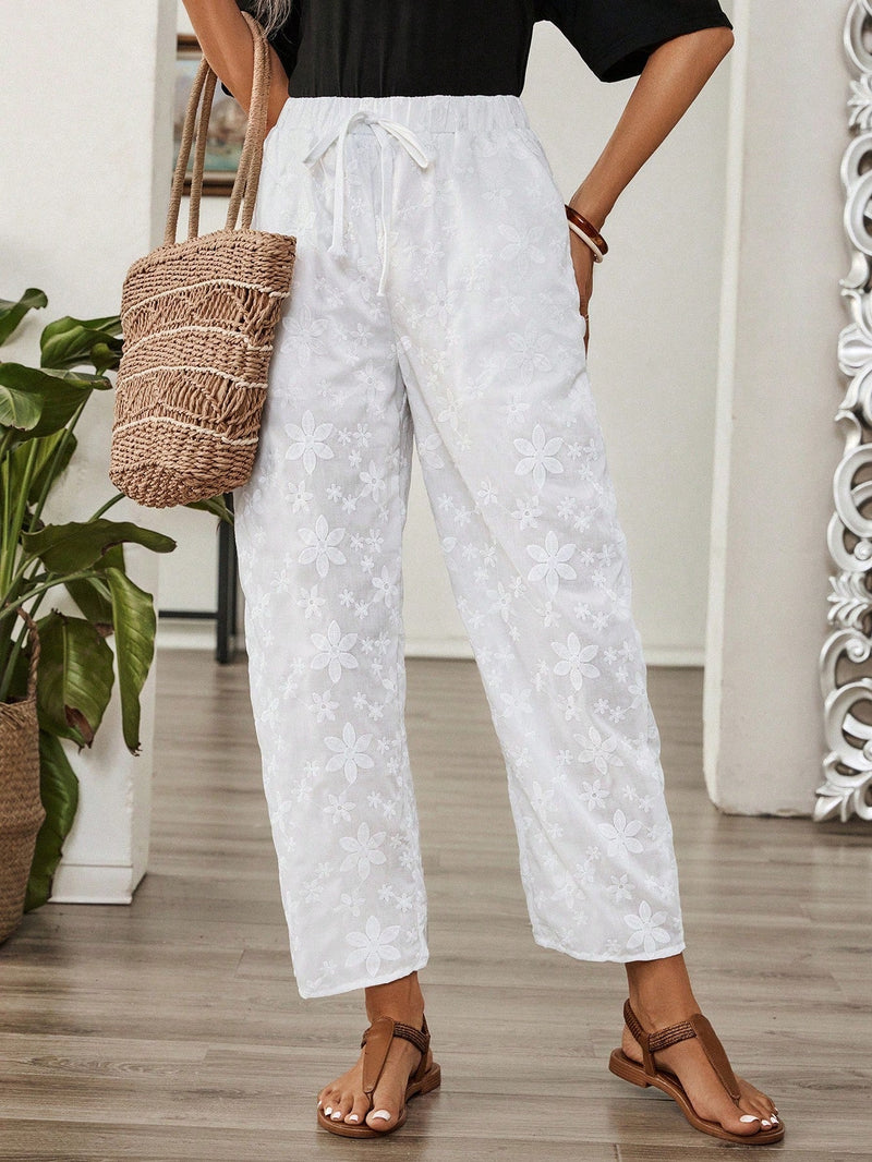 EMERY ROSE Pantalones largos blancos y texturizados para dama, ideales para verano