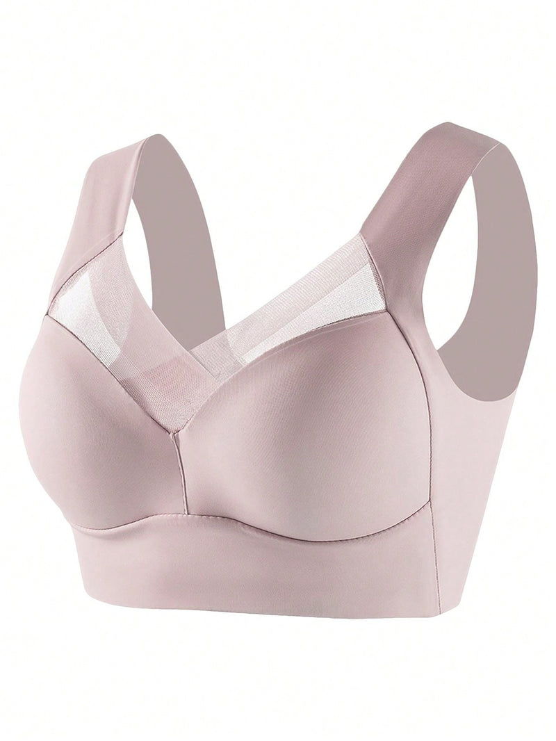 1 pieza Sujetador de belleza sin costuras para mujer, sujetador inalambrico de una pieza con copas acolchadas, sujetador para dormir/yoga/deportes, comodo y transpirable, rosa