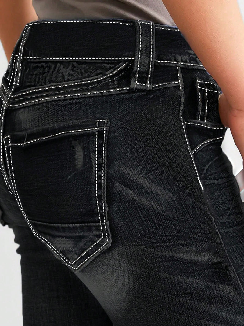 Jeans de mezclilla para mujer con ajuste ajustado y longitud del tobillo