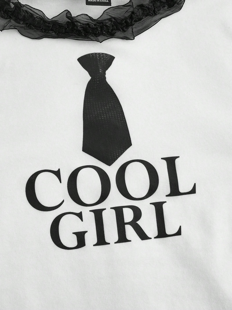 Neu Camiseta para mujer con lema "COOL GIRL" y encaje