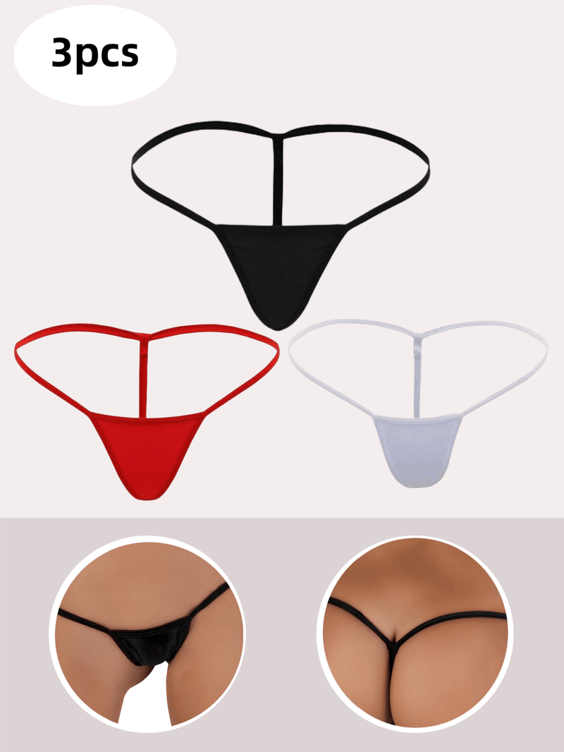 Conjunto de lenceria sexy de 3 piezas para mujeres con tanga de unicolor, panties de forma de T de cintura baja