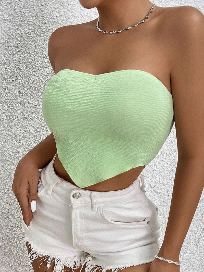 BAE Top sin tirantes casual de verano para mujer con dobladillo irregular y unicolor