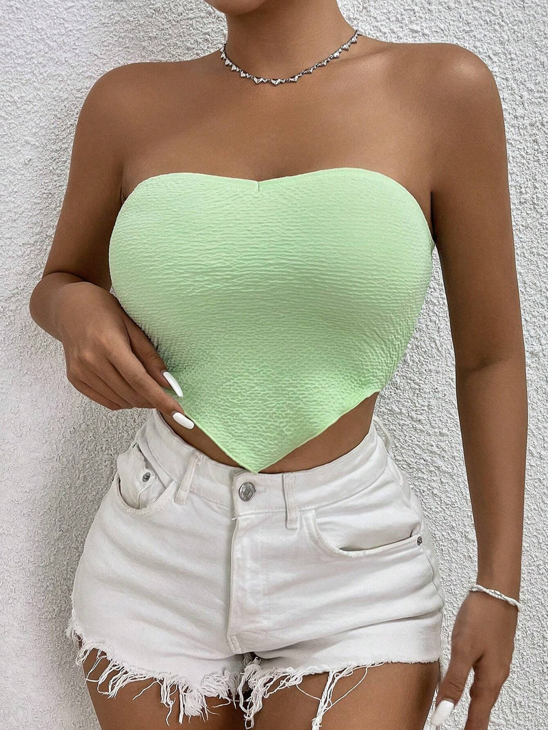 BAE Top sin tirantes casual de verano para mujer con dobladillo irregular y unicolor