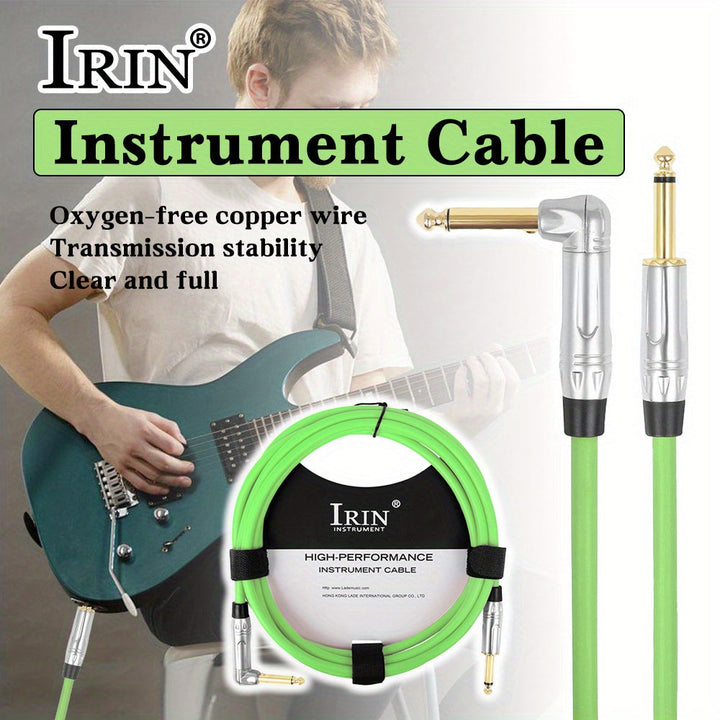 IRIN GT-115 Cable de Audio para Instrumentos de 3 Metros y 6.35mm para Guitarra Eléctrica Acústica y Bajo con Reducción de Ruido - Ángulo Recto a Recto - Verde