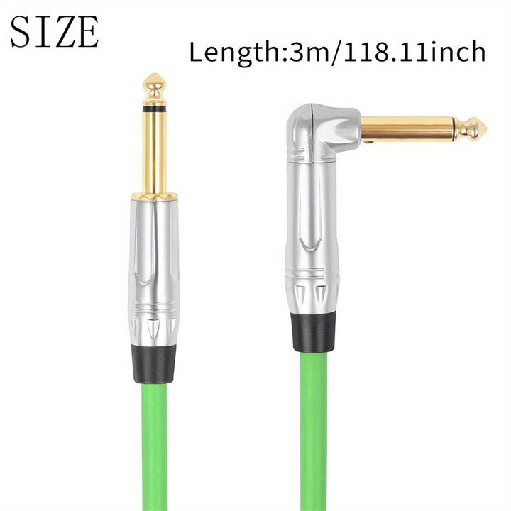 IRIN GT-115 Cable de Audio para Instrumentos de 3 Metros y 6.35mm para Guitarra Eléctrica Acústica y Bajo con Reducción de Ruido - Ángulo Recto a Recto - Verde