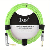 IRIN GT-115 Cable de Audio para Instrumentos de 3 Metros y 6.35mm para Guitarra Eléctrica Acústica y Bajo con Reducción de Ruido - Ángulo Recto a Recto - Verde