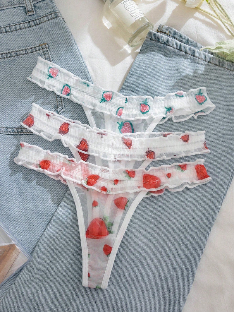 NEW Tangas transparentes femeninas lindas y a la moda con estampado de frutas, paquete de 3