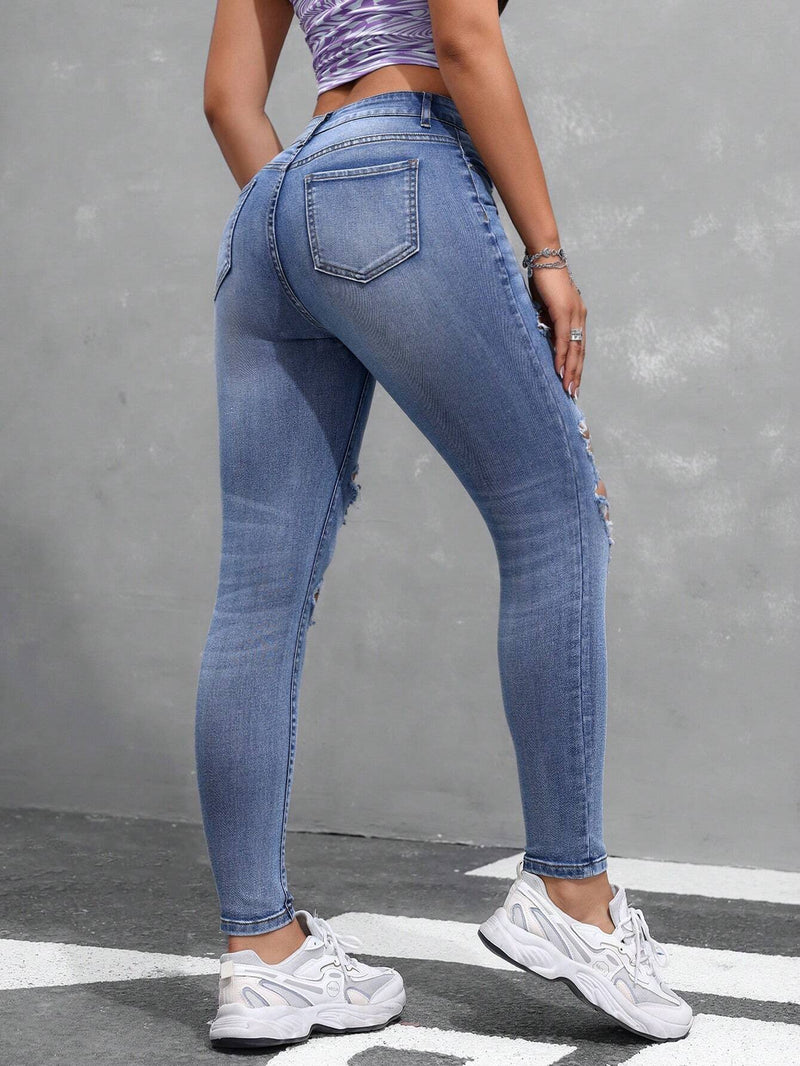 EZwear Jeans de mujer con ajuste regular y detalles destenidos y diseno de bolsillo, perfectos para uso casual y viajes