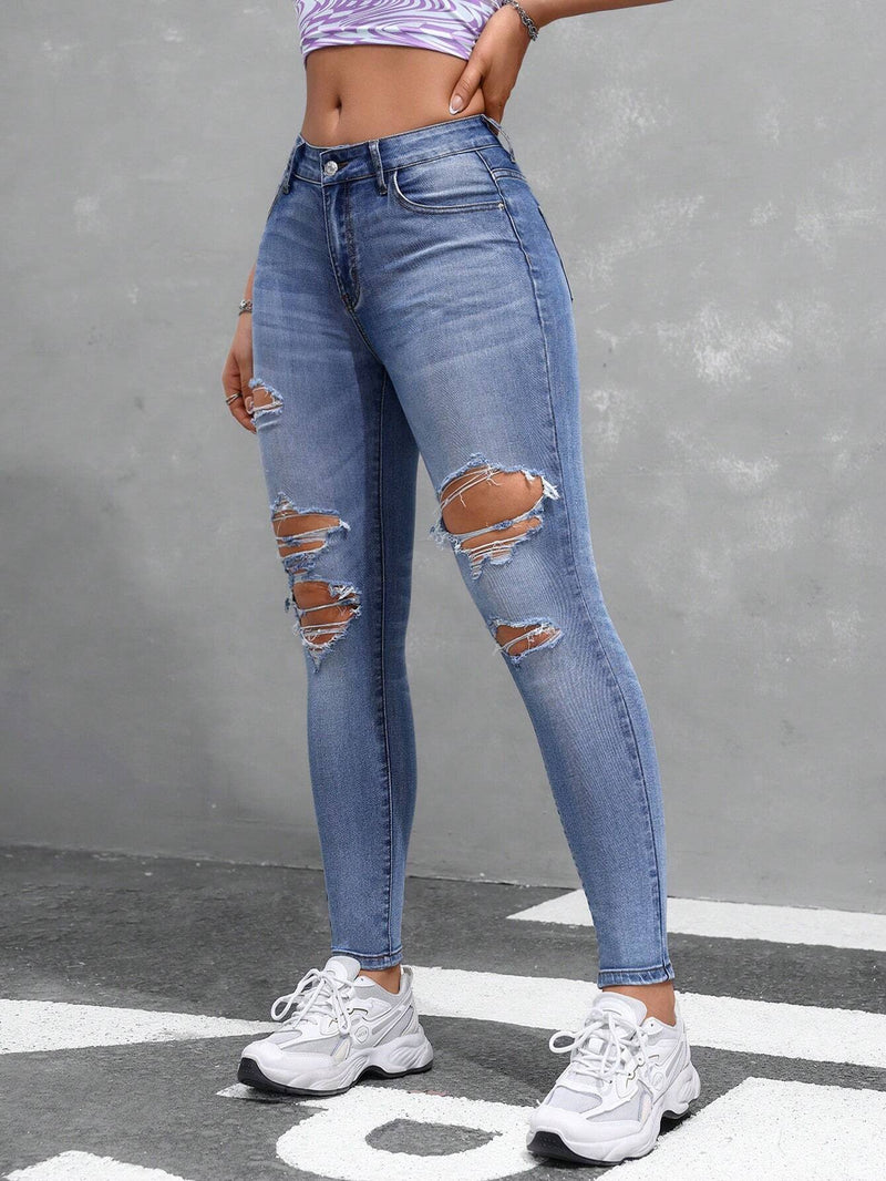 EZwear Jeans de mujer con ajuste regular y detalles destenidos y diseno de bolsillo, perfectos para uso casual y viajes