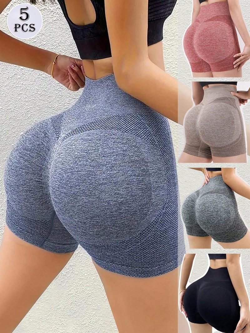 Conjunto de 5 piezas de ropa interior femenina sexy con levantamiento de gluteos y pantalones de yoga deportivos de control de barriga de cintura alta con shorts deportivos para correr con reafirmante de cintura y malla transpirable