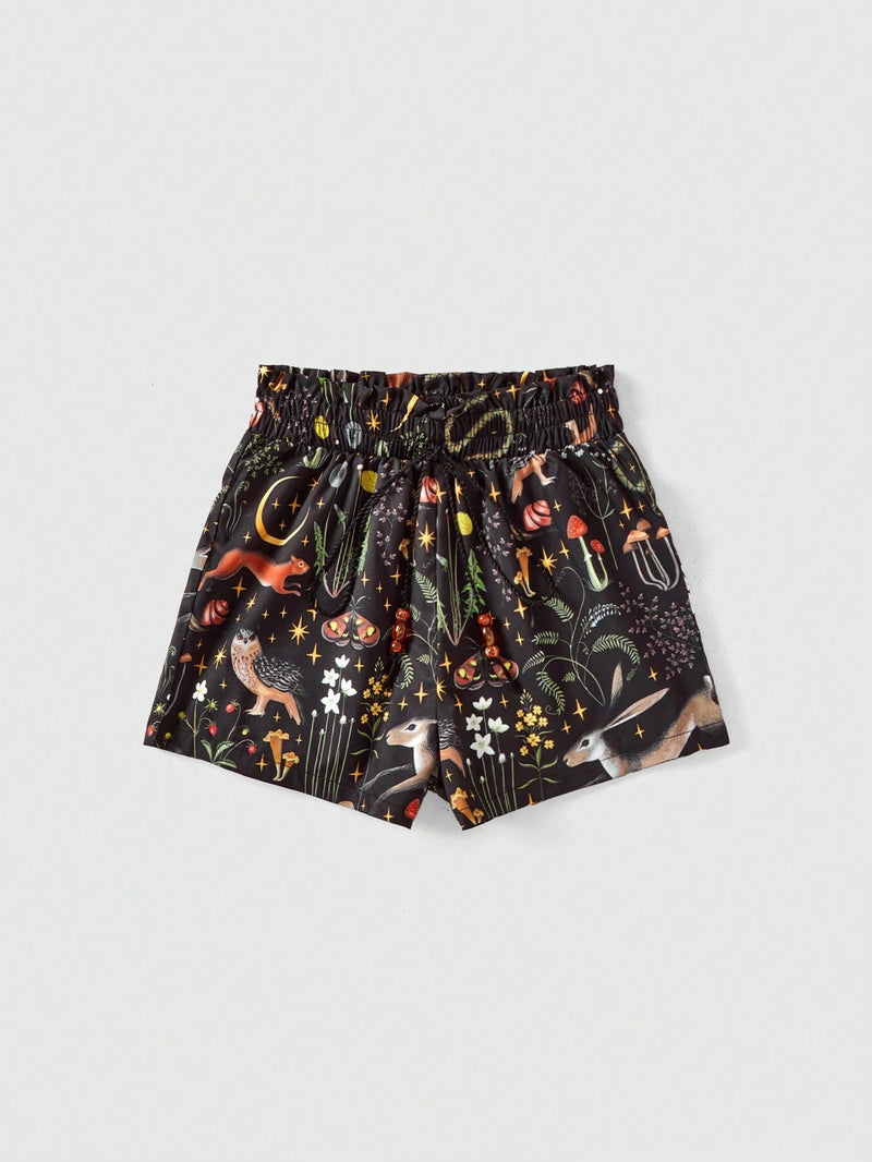 ROMWE Goth Shorts holgados con estampado completo de serpiente y planta para vacaciones en la playa con estilo gotico