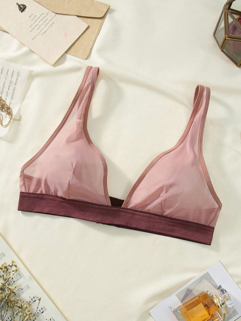 Bra simple para damas con diseno de malla y colores contrastantes