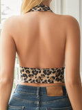 Sujetador Wild de leopardo sexy para mujer con cuello halter de seda de leche, se puede usar como prenda externa, se vende individualmente