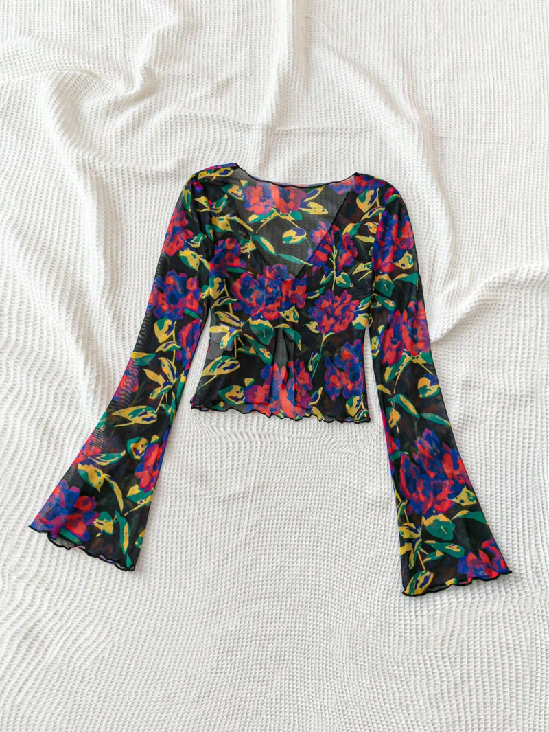 WYWH Mujeres top elastico de punto con estampado floral, perfecto para vacaciones y descansos de verano