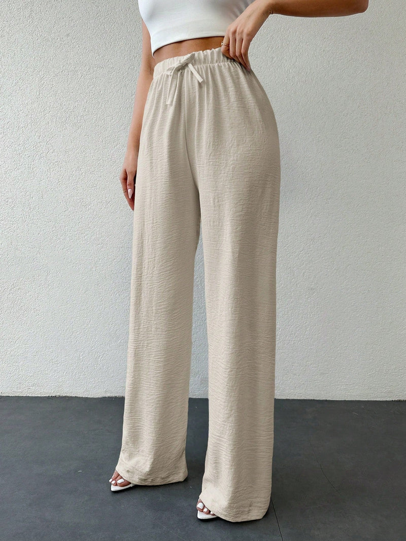 Tall pantalones casuales para mujer de algodon con nudo y unicolor y tiro alto