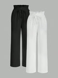 Frenchy pantalones casuales de unicolor negro y blanco con cordon en la cintura para mujeres, conjunto de 2 en la cintura con bolsillos y piernas rectas con cintura de papel para cocteles, bodas, graduaciones, fiestas de te, regreso a casa,