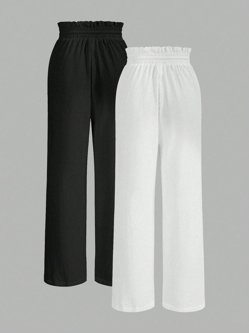 Frenchy pantalones casuales de unicolor negro y blanco con cordon en la cintura para mujeres, conjunto de 2 en la cintura con bolsillos y piernas rectas con cintura de papel para cocteles, bodas, graduaciones, fiestas de te, regreso a casa,