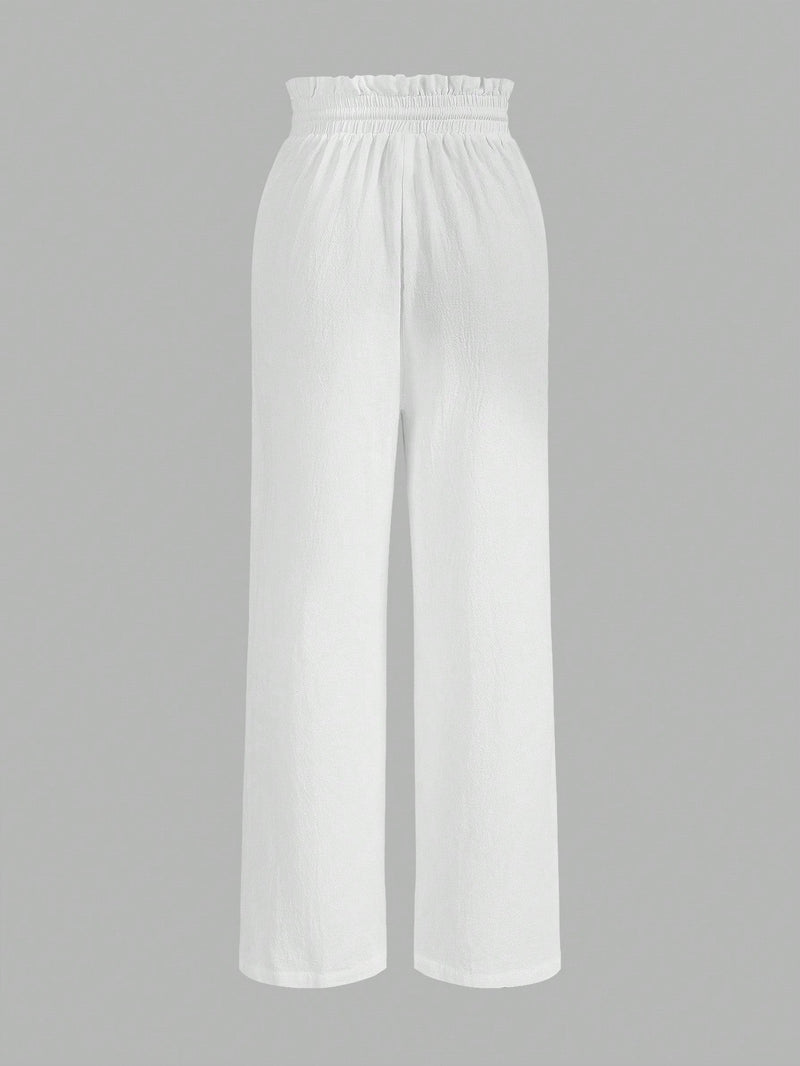 Frenchy pantalones casuales de unicolor negro y blanco con cordon en la cintura para mujeres, conjunto de 2 en la cintura con bolsillos y piernas rectas con cintura de papel para cocteles, bodas, graduaciones, fiestas de te, regreso a casa,